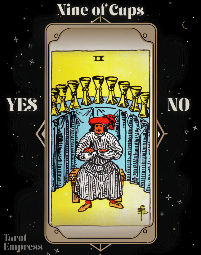 Nine of Rods tarot card showing a figure carrying eight upright rods with one resting on their shoulders, symbolizing burden and perseverance.